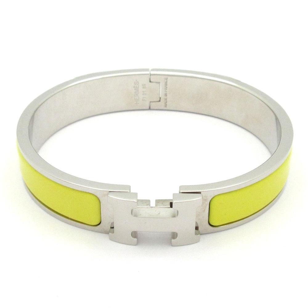 Hermès Clic H Bangle Silver Yellow Hardware Patent Leather